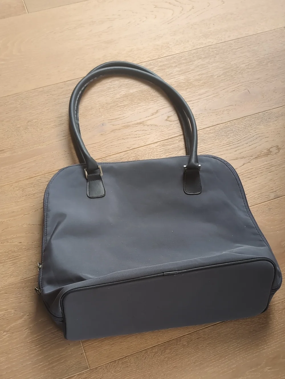 Obagi Black Tote with Blue & Cream Floral Interior